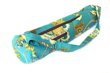 Load image into Gallery viewer, Handmade Yoga mat bag with zipper, teal floral yoga mat carrier, yoga mat holder for women, yoga tote, gift for yoga lover, yogi gift