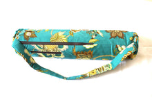 Load image into Gallery viewer, Handmade Yoga mat bag with zipper, teal floral yoga mat carrier, yoga mat holder for women, yoga tote, gift for yoga lover, yogi gift