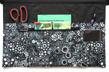 Load image into Gallery viewer, Teacher apron with pockets, half apron with zipper pocket, 6 pocket apron, waist apron, black and white utility apron for women teacher gift