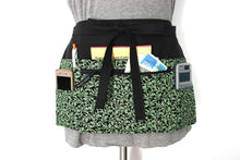 Load image into Gallery viewer, craft show vendor apron for women - leaf print farmers market apron zipper pocket - florist gift - utility apron - event planner waist apron