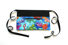 Load image into Gallery viewer, Teacher apron with pockets, octopus half apron with zipper pocket, waitress apron, server apron, waist apron, utility apron ocean nautical