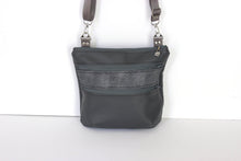 Load image into Gallery viewer, Gray vegan purse crossbody bag / shoulder bag, adjustable strap, lots of pockets, medium mid sized, zipper closure, gray vegan leather