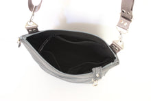 Load image into Gallery viewer, Gray vegan purse crossbody bag / shoulder bag, adjustable strap, lots of pockets, medium mid sized, zipper closure, gray vegan leather