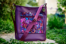 Load image into Gallery viewer, Purple vegan leather bucket bag for women, crossbody purse handbag with lots of pockets, shoulder bag with zipper, adjustable strap
