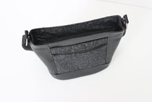 Load image into Gallery viewer, Black vegan leather bucket bag for women, faux leather cross body purse handbag lots of pockets, zipper, fabric cross over bag crossbody