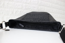 Load image into Gallery viewer, Black vegan leather bucket bag for women, faux leather cross body purse handbag lots of pockets, zipper, fabric cross over bag crossbody