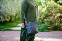 Load image into Gallery viewer, Gray vegan purse crossbody bag / shoulder bag, adjustable strap, lots of pockets, medium mid sized, zipper closure, gray vegan leather