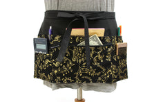 Load image into Gallery viewer, Teacher apron with pockets for music teacher gift, half apron with zipper pocket for event planner musical theatre, sheet music notes