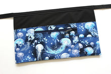 Load image into Gallery viewer, Teacher apron with pockets, waitress apron, server apron, utility apron with zipper pocket, Jellyfish, Sea, Ocean, Nautical waist apron