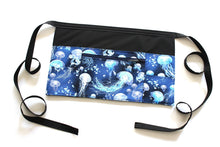 Load image into Gallery viewer, Teacher apron with pockets, waitress apron, server apron, utility apron with zipper pocket, Jellyfish, Sea, Ocean, Nautical waist apron