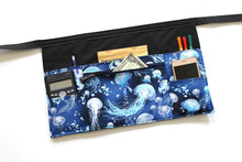 Load image into Gallery viewer, Teacher apron with pockets, waitress apron, server apron, utility apron with zipper pocket, Jellyfish, Sea, Ocean, Nautical waist apron