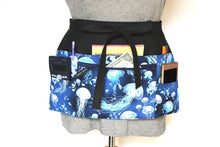 Load image into Gallery viewer, Teacher apron with pockets, waitress apron, server apron, utility apron with zipper pocket, Jellyfish, Sea, Ocean, Nautical waist apron
