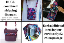 Load image into Gallery viewer, Handmade purple vegan leather backpack, faux leather and cotton fabric backpack purse, mid sized vegan friendly backpack