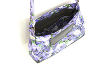 Load image into Gallery viewer, Purple floral fabric crossbody bag for women, womens adjustable cross body purse / crossover / shoulder bag, handbag, birthday gift for mom
