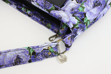 Load image into Gallery viewer, Purple floral fabric crossbody bag for women, womens adjustable cross body purse / crossover / shoulder bag, handbag, birthday gift for mom