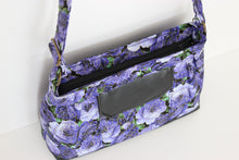 Load image into Gallery viewer, Purple floral fabric crossbody bag for women, womens adjustable cross body purse / crossover / shoulder bag, handbag, birthday gift for mom