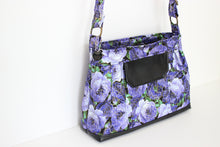 Load image into Gallery viewer, Purple floral fabric crossbody bag for women, womens adjustable cross body purse / crossover / shoulder bag, handbag, birthday gift for mom