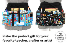 Load image into Gallery viewer, Apron pattern pdf, half apron with zipper pocket sewing tutorial, digital download teacher apron, vendor apron, waitress server waist apron
