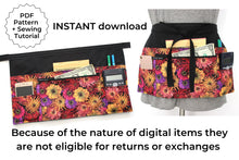 Load image into Gallery viewer, Apron pattern pdf, half apron with zipper pocket sewing tutorial, digital download teacher apron, vendor apron, waitress server waist apron