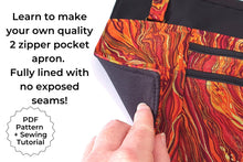 Load image into Gallery viewer, Apron pattern pdf, two zipper pocket craft show apron, market apron sewing tutorial, vendor apron, waitress server cash money waist apron
