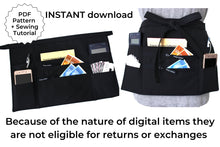 Load image into Gallery viewer, Apron pattern pdf, two zipper pocket craft show apron, market apron sewing tutorial, vendor apron, waitress server cash money waist apron