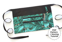 Load image into Gallery viewer, Apron pattern pdf, two zipper pocket craft show apron, market apron sewing tutorial, vendor apron, waitress server cash money waist apron