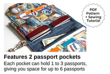 Load image into Gallery viewer, Family travel organizer wallet pattern, family passport holder for 2 4 6 passports pdf sewing tutorial, travel wallet and document holder