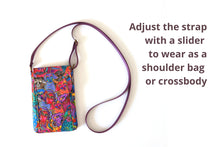 Load image into Gallery viewer, Crossbody phone bag for dog lovers, minimalist cell phone purse for dog mom, laurel burch dog fabric cell phone pouch, dog mum gift idea