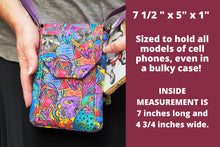 Load image into Gallery viewer, Crossbody phone bag for dog lovers, minimalist cell phone purse for dog mom, laurel burch dog fabric cell phone pouch, dog mum gift idea