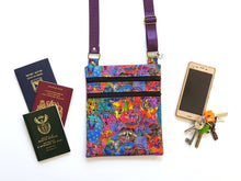 Load image into Gallery viewer, small crossbody bag for dog lover, Laurel Burch dog fabric cross body double zipper cell phone purse, birthday Christmas gift for dog mom