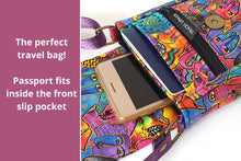 Load image into Gallery viewer, Crossbody phone bag for dog lovers, minimalist cell phone purse for dog mom, laurel burch dog fabric cell phone pouch, dog mum gift idea