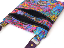 Load image into Gallery viewer, small crossbody bag for dog lover, Laurel Burch dog fabric cross body double zipper cell phone purse, birthday Christmas gift for dog mom