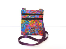 Load image into Gallery viewer, small crossbody bag for dog lover, Laurel Burch dog fabric cross body double zipper cell phone purse, birthday Christmas gift for dog mom