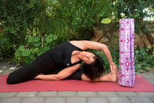 Load image into Gallery viewer, Handmade Yoga bag for women, womens yoga mat carrier with zipper, yoga tote, pilates mat bag, gift for yoga lover, yogi gift, pink purple