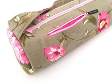 Load image into Gallery viewer, Handmade Yoga mat bag with zipper, green pink floral yoga mat carrier for women, yoga mat tote with zipper pocket, yoga bag, yoga gift idea