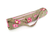 Load image into Gallery viewer, Handmade Yoga mat bag with zipper, green pink floral yoga mat carrier for women, yoga mat tote with zipper pocket, yoga bag, yoga gift idea