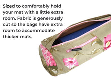Load image into Gallery viewer, Handmade Yoga mat bag with zipper, green pink floral yoga mat carrier for women, yoga mat tote with zipper pocket, yoga bag, yoga gift idea