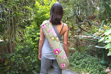Load image into Gallery viewer, Handmade Yoga mat bag with zipper, green pink floral yoga mat carrier for women, yoga mat tote with zipper pocket, yoga bag, yoga gift idea
