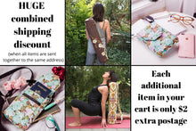 Load image into Gallery viewer, Handmade Yoga mat bag with zipper, green pink floral yoga mat carrier for women, yoga mat tote with zipper pocket, yoga bag, yoga gift idea
