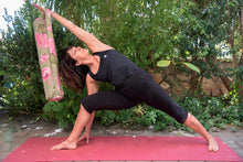 Load image into Gallery viewer, Handmade Yoga mat bag with zipper, green pink floral yoga mat carrier for women, yoga mat tote with zipper pocket, yoga bag, yoga gift idea