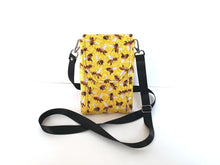 Load image into Gallery viewer, Bee fabric cell phone purse, bee gifts, minimalist small crossbody bag with phone pocket for bee lover, cell phone bag, beekeeper gift, bees