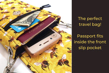 Load image into Gallery viewer, Bee fabric cell phone purse, bee gifts, minimalist small crossbody bag with phone pocket for bee lover, cell phone bag, beekeeper gift, bees