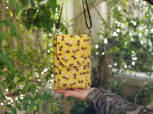 Load image into Gallery viewer, Bee fabric cell phone purse, bee gifts, minimalist small crossbody bag with phone pocket for bee lover, cell phone bag, beekeeper gift, bees