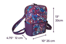 Load image into Gallery viewer, Handmade purple vegan leather backpack, faux leather and cotton fabric backpack purse, mid sized vegan friendly backpack
