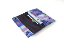 Load image into Gallery viewer, Small minimalist wallet for women and teen girls, blue and purple fabric slim vegan wallet, gift for teenage daughter or niece, gift for mom
