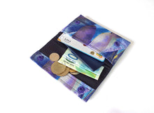 Load image into Gallery viewer, Small minimalist wallet for women and teen girls, blue and purple fabric slim vegan wallet, gift for teenage daughter or niece, gift for mom