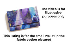 Load image into Gallery viewer, Small minimalist wallet for women and teen girls, blue and purple fabric slim vegan wallet, gift for teenage daughter or niece, gift for mom