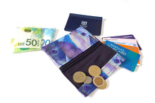 Load image into Gallery viewer, Small minimalist wallet for women and teen girls, blue and purple fabric slim vegan wallet, gift for teenage daughter or niece, gift for mom