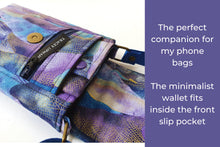 Load image into Gallery viewer, Small minimalist wallet for women and teen girls, blue and purple fabric slim vegan wallet, gift for teenage daughter or niece, gift for mom