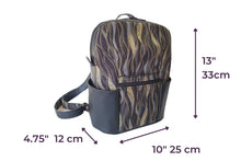 Load image into Gallery viewer, Handmade black vegan leather backpack, faux leather and cotton fabric backpack purse for women, mid sized vegan friendly backpack